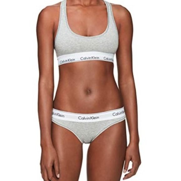 NWT Calvin Klein Modern Cotton Bralette & Bikini Set L MSRP $39.99 Heather Grey - Picture 1 of 8